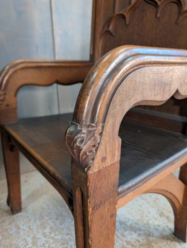 Set of Three Large Carved Antique Oak Gothic Clergy Chairs from St Andrew's Liverpool