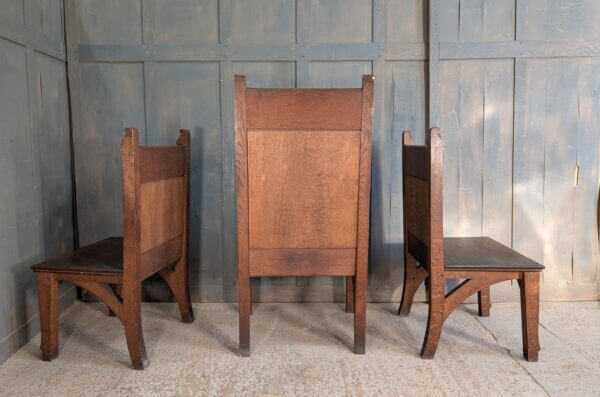 Set of Three Large Carved Antique Oak Gothic Clergy Chairs from St Andrew's Liverpool