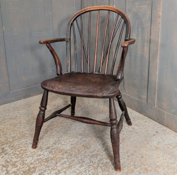 Early 19th Century Elm Hoop Back Fireside Chair with Arms
