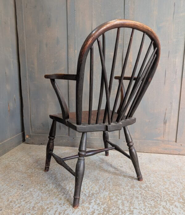 Early 19th Century Elm Hoop Back Fireside Chair with Arms