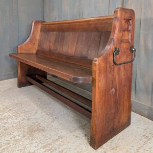 Carved End Oak Gothic Church Chapel Pews Benches with Handles