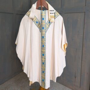 Marian Semi-Gothic Blue Gold & Cream Chasuble & Stole