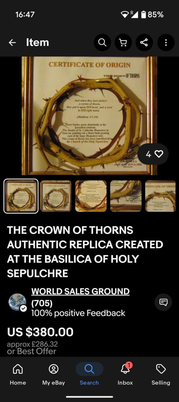 The Crown of Thorns as sold at the Basilica of the Holy Sepulchre
