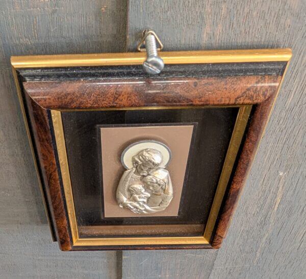 Interesting Italian Silver Plated Framed Plaque of The Holy Family
