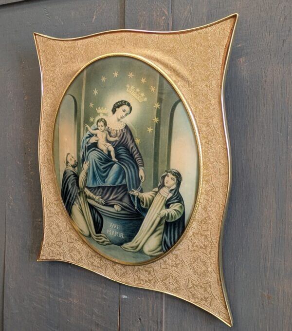 Framed Vintage 1950's Italian Picture of Our Lady of the Rosary of Pompeii