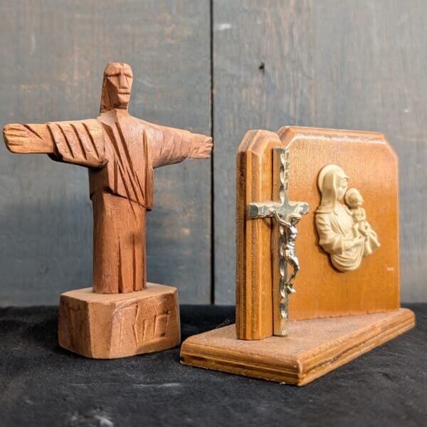 Group of Two Items - Christ the Redeemer & Crucifixion Madonna Tableau