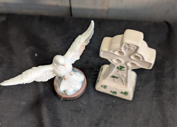 Italian Dove of Peach & Irish Celtic China Cross by Watervale