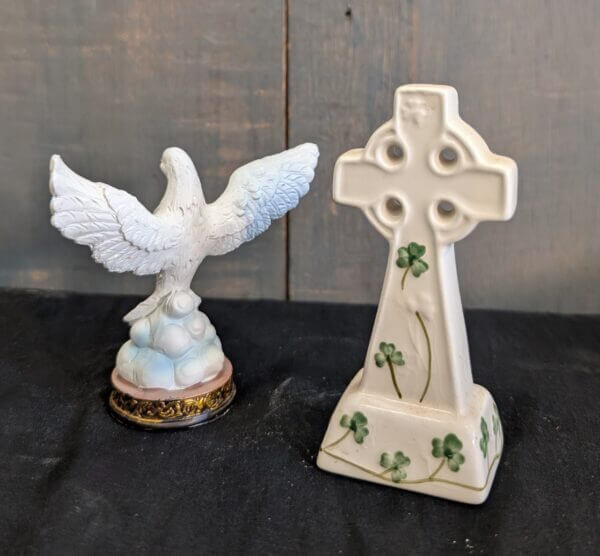 Italian Dove of Peach & Irish Celtic China Cross by Watervale