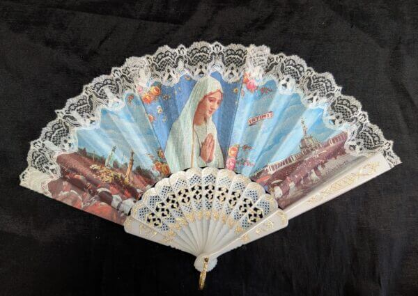 1960's Vintage Plastic & Fabric Our Lady of Fatima Fan
