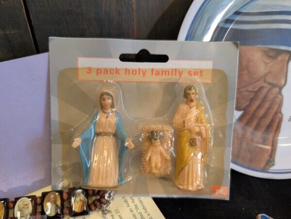 Fun Collection of Catholic Accessories - Rosary, Teresa Plate, Holy Family in a Packet, Holy Bracelet