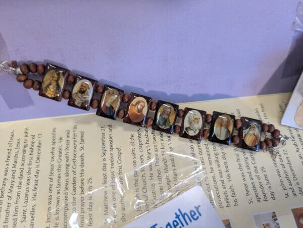 Fun Collection of Catholic Accessories - Rosary, Teresa Plate, Holy Family in a Packet, Holy Bracelet