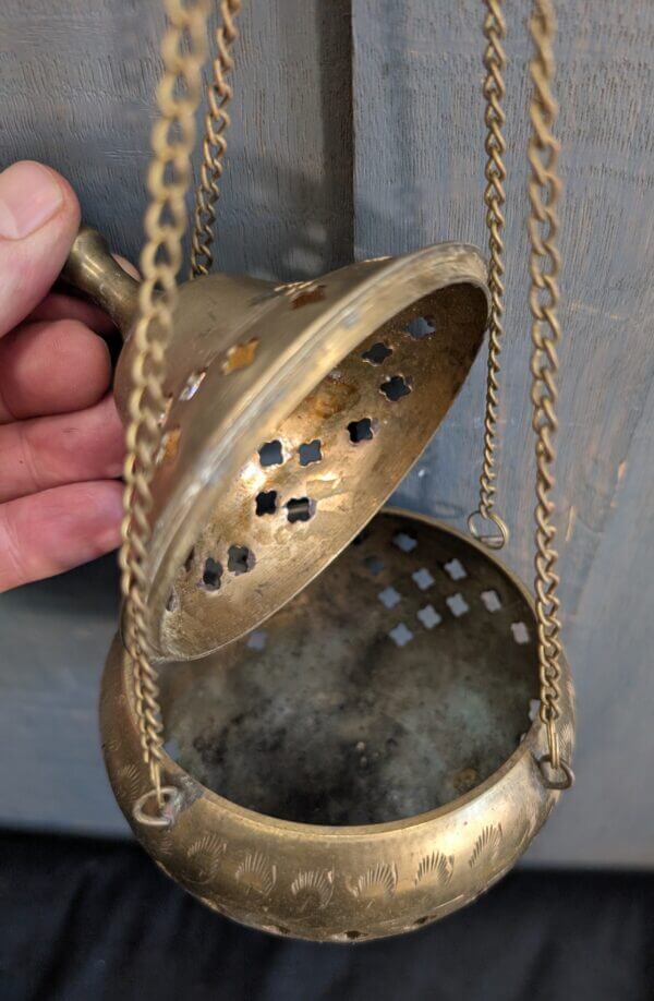 Slightly Unusual Eastern Tradition Hanging Brass Censer Thurible Incense Burner