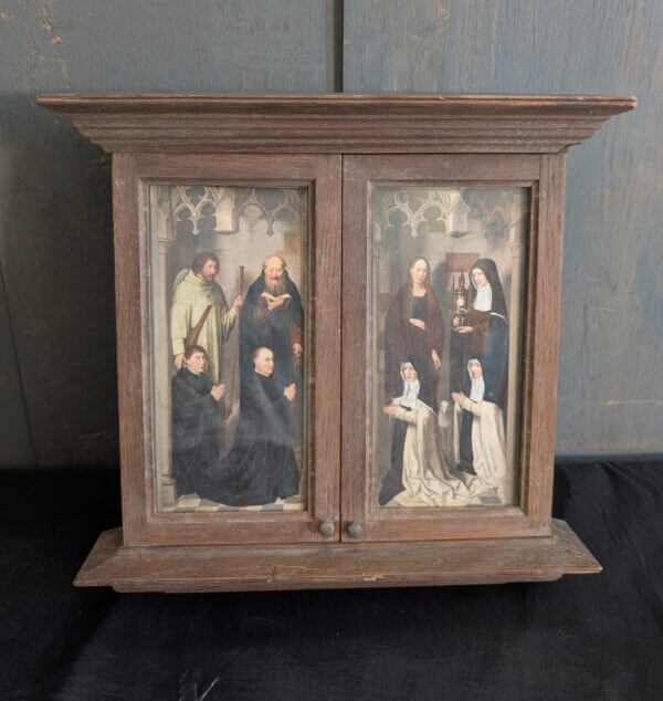 Small 1910's Oak Framed Triptych of Hans Memling's St John's Altar Piece