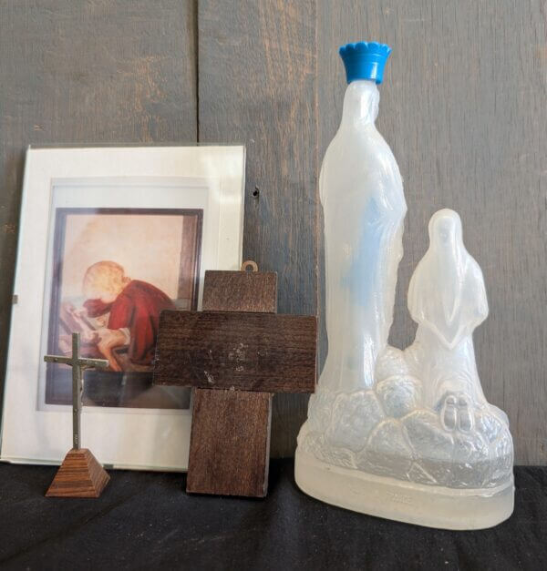 Group of Four Christian Items Crosses and some Lourdes Water