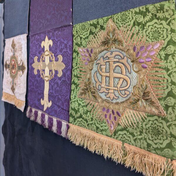 Set of Three Top End Victorian Antique Embroidered Lectern Falls