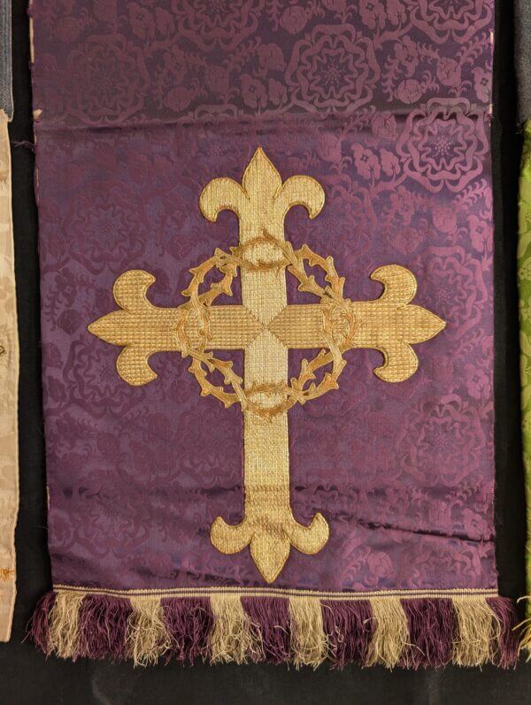 Set of Three Top End Victorian Antique Embroidered Lectern Falls