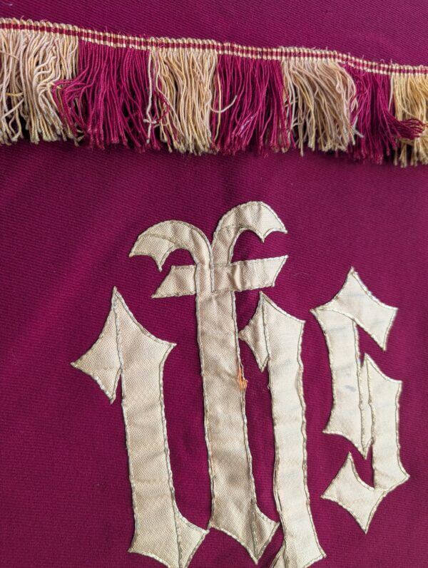 Simple 1940's Vintage Red Altar Frontal with IHS