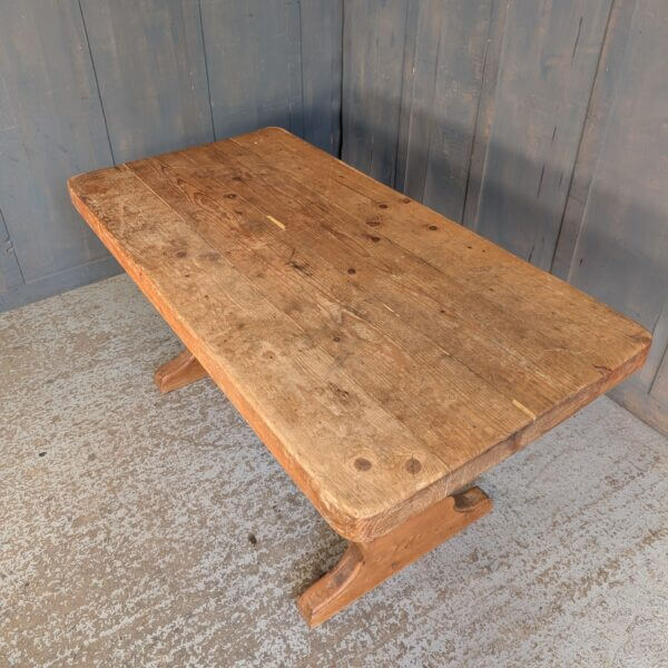 Small to Medium Size Well Used Chunky Pine Refectory Table