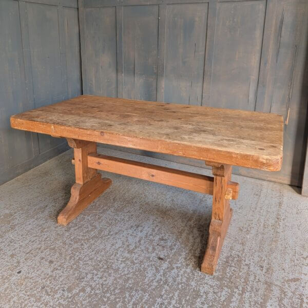 Small to Medium Size Well Used Chunky Pine Refectory Table