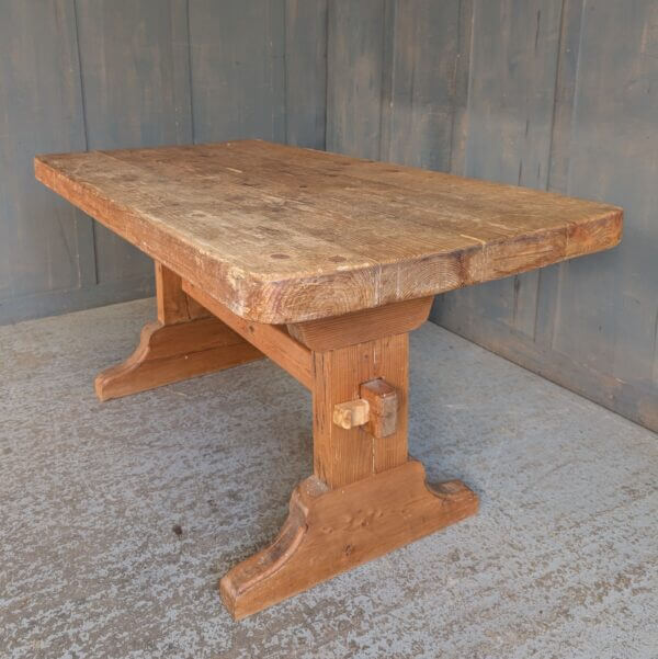 Small to Medium Size Well Used Chunky Pine Refectory Table