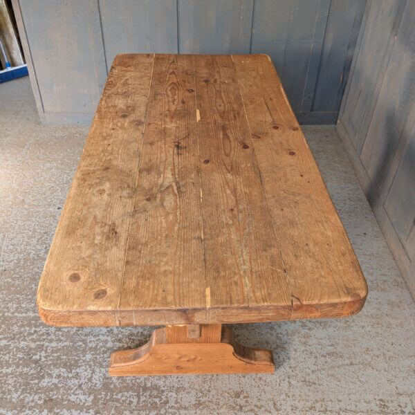 Small to Medium Size Well Used Chunky Pine Refectory Table