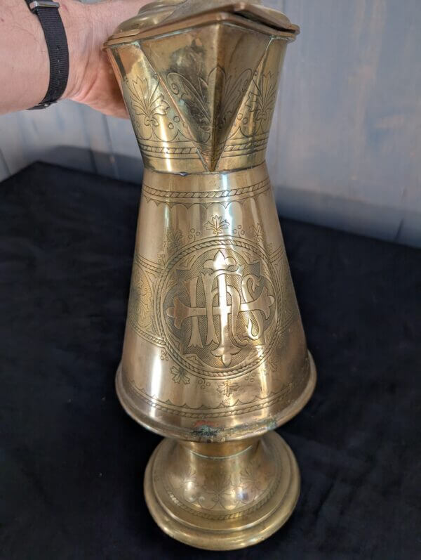 Ornate Highly Detailed Victorian Brass Baptismal Ewer Jug