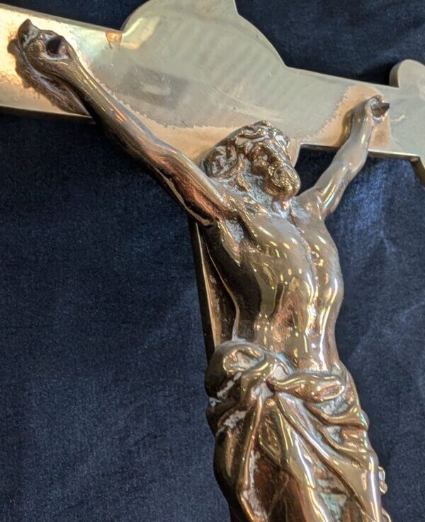 Traditional Vintage Brass & Oak Processional Cross with Stand