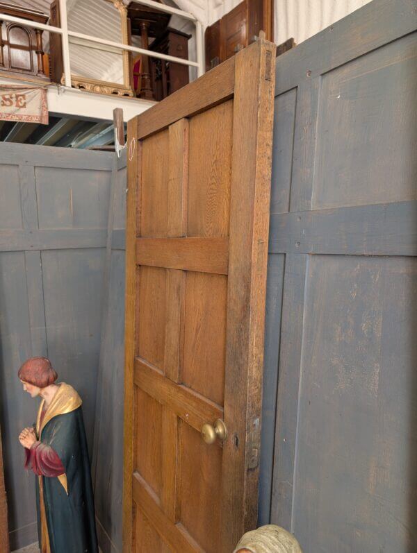 Mid Century Oak Vintage 8 Panel Interior Door with Brass Handles #1