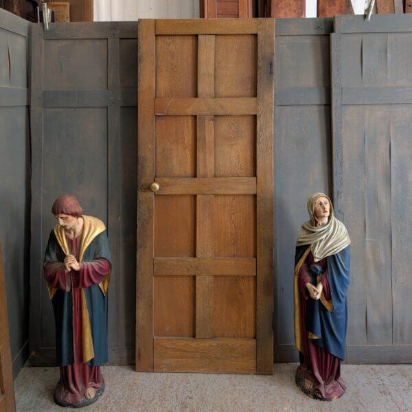 Mid Century Oak Vintage 8 Panel Interior Door with Brass Handles #1