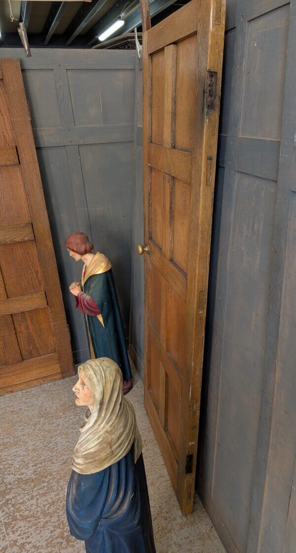 Mid Century Oak Vintage 8 Panel Interior Door with Brass Handles #1