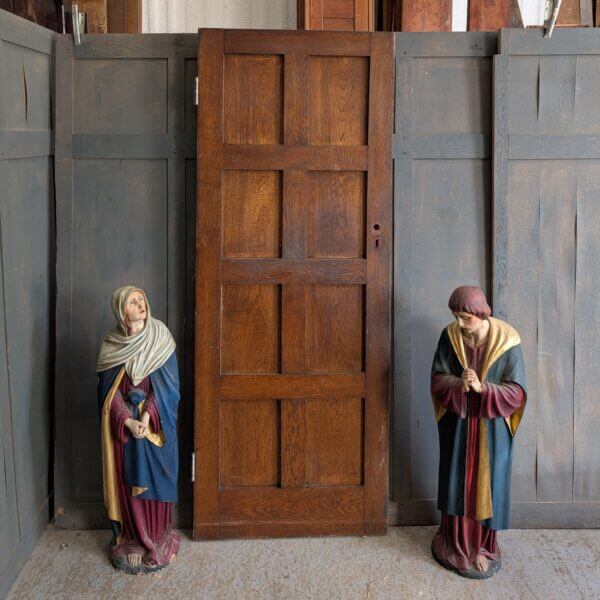 Mid Century Oak Vintage 8 Panel Interior Door with Brass Handles #3