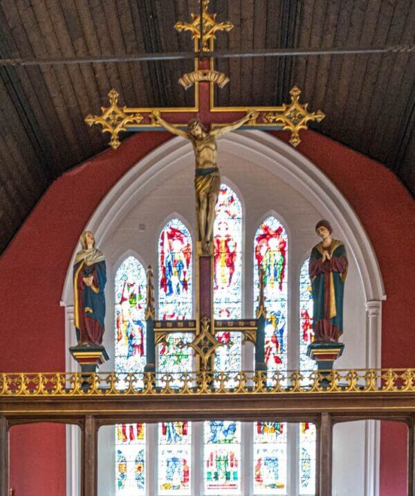 Excellent Quality Gothic Carved Antique Wooden Rood Cross and Figures from Rugby
