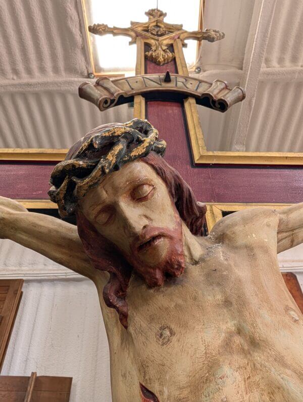 Excellent Quality Gothic Carved Antique Wooden Rood Cross and Figures from Rugby