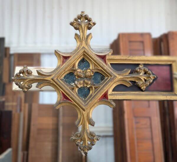 Excellent Quality Gothic Carved Antique Wooden Rood Cross and Figures from Rugby