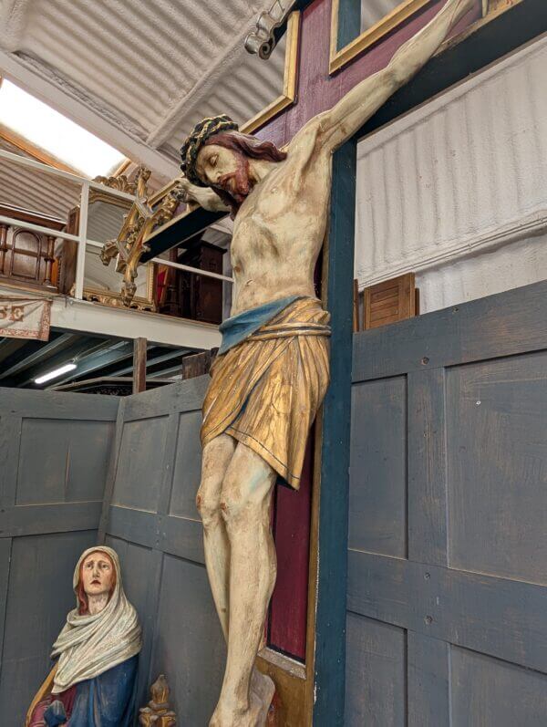 Excellent Quality Gothic Carved Antique Wooden Rood Cross and Figures from Rugby