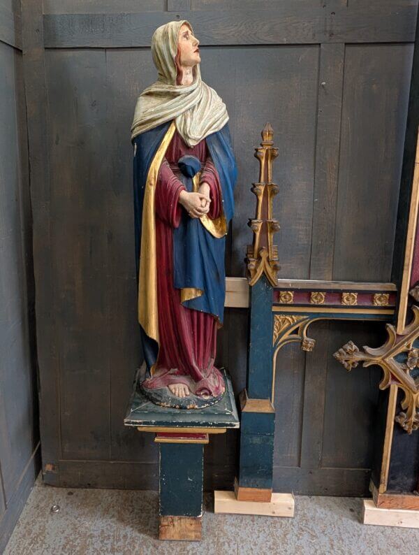 Excellent Quality Gothic Carved Antique Wooden Rood Cross and Figures from Rugby