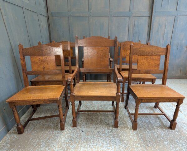 Set of Eight Mid Century Elizabethan Style Oak Chairs