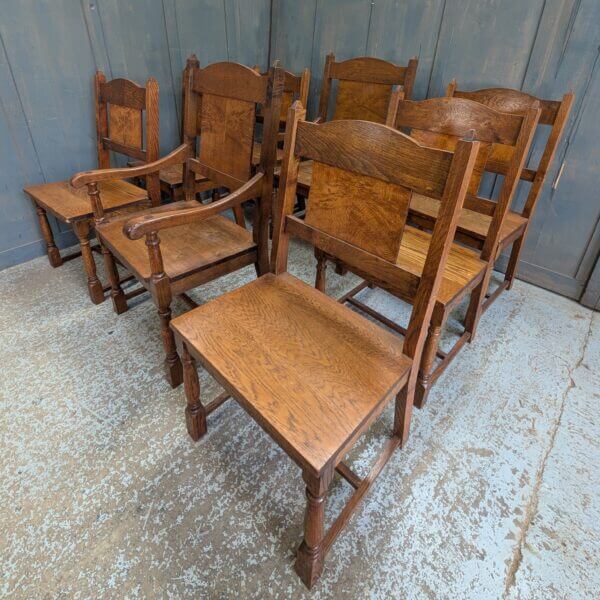 Set of Eight Mid Century Elizabethan Style Oak Chairs