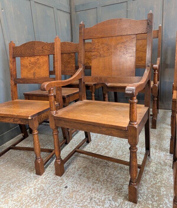 Set of Eight Mid Century Elizabethan Style Oak Chairs