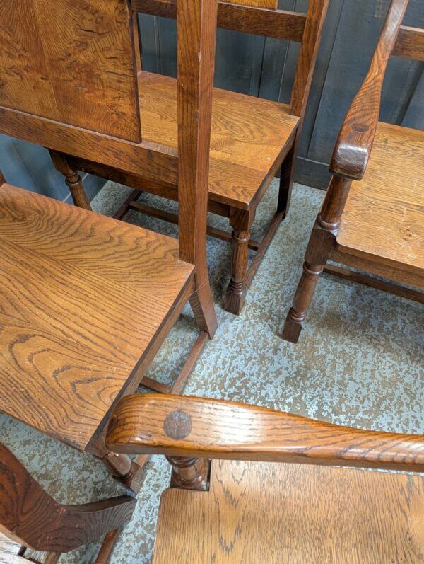 Set of Eight Mid Century Elizabethan Style Oak Chairs