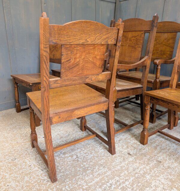 Set of Eight Mid Century Elizabethan Style Oak Chairs