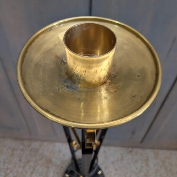 Decorative Brass and Black Steel Paschal Candlestand On Wooden Base