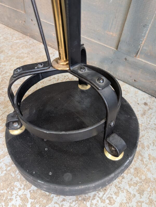 Decorative Brass and Black Steel Paschal Candlestand On Wooden Base