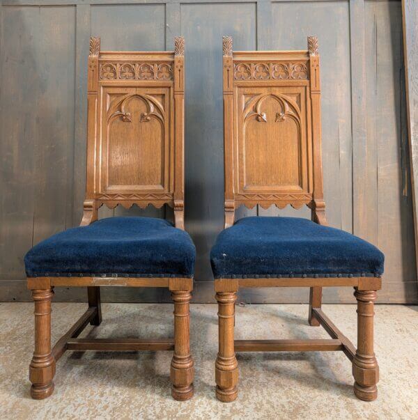 1920's Vintage Oak Gothic Church Servers Chairs from New Brighton