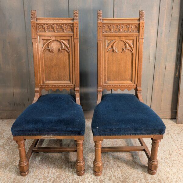 1920's Vintage Oak Gothic Church Servers Chairs from New Brighton