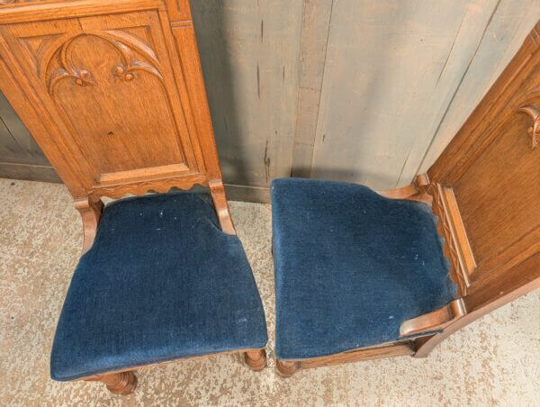 1920's Vintage Oak Gothic Church Servers Chairs from New Brighton