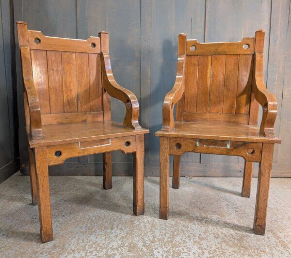 Simple 1930's Gothic Oak Clergy Chairs from St Stephen's Liverpool