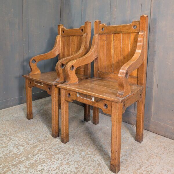 Simple 1930's Gothic Oak Clergy Chairs from St Stephen's Liverpool