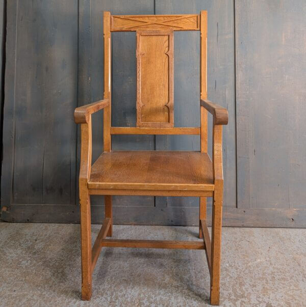 Simple 'Hint of Gothic' 1960's Vintage Pale Oak Church Clergy Armchair