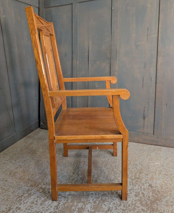 Simple 'Hint of Gothic' 1960's Vintage Pale Oak Church Clergy Armchair
